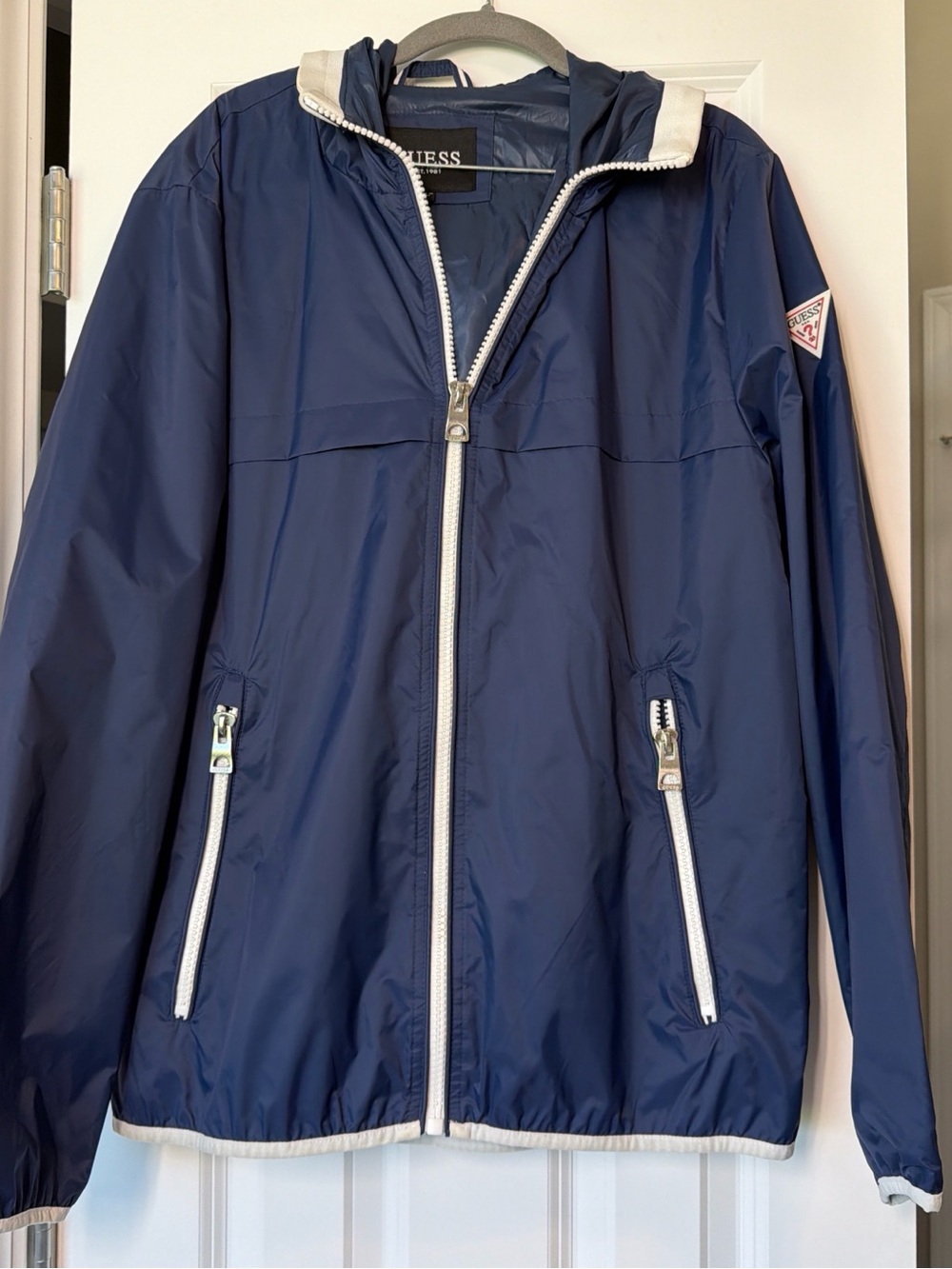 Guess Navy Jacket with White Trim and Black Label